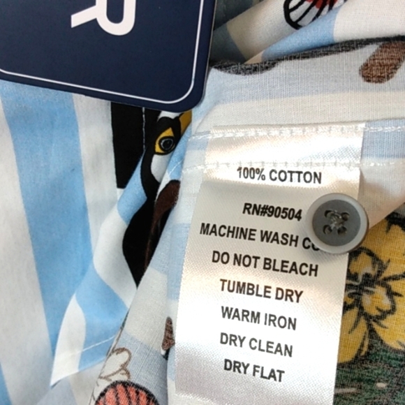 VSTR BLUE WHITE STRIPE TOUCAN CASUAL SHORT SLEEVE BUTTON UP SHIRT SIZE L… - Picture 7 of 8